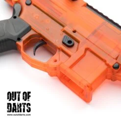 Zius BK1s Automatic Electric Blaster (AEB) 18 Zius BK1s Automatic Electric Blaster (AEB) -Out Of Darts Out of Darts Blasters AEB Zius BK1s Automatic Electronic Blaster AEB Transparent Orange magwell detail