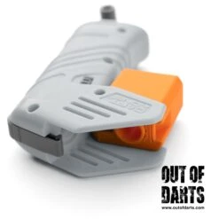 Dart Zone Max Solo Little Rocket Barrel Adapter -Out Of Darts Out of Darts Little Rocket Family Platform Dart Zone Max Solo Little Rocket Barrel Adapter installed in blaster collapsed detail