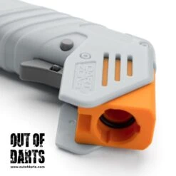 Out Of Darts -Out Of Darts Out of Darts Little Rocket Family Platform Dart Zone Max Solo Little Rocket Barrel Adapter installed in blaster detail