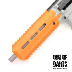 Zius BK1s Decorative Barrel Shroud 12 Zius BK1s Decorative Barrel Shroud -Out Of Darts Out of Darts Zius BK1s AEB Orange 3D Printed Decorative Muzzle Barrel Shroud installed on blaster
